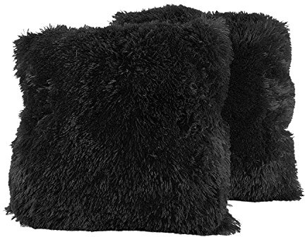 Sweet Home Collection Plush Pillow Faux Fur Soft and Comfy Throw Pillow (2 Pack), Black