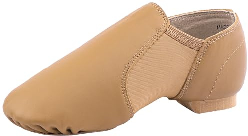 Linodes Brown Leather Jazz Shoe Slip On (Big Kid 4.5M), Unisex, Dance, Gymnastics
