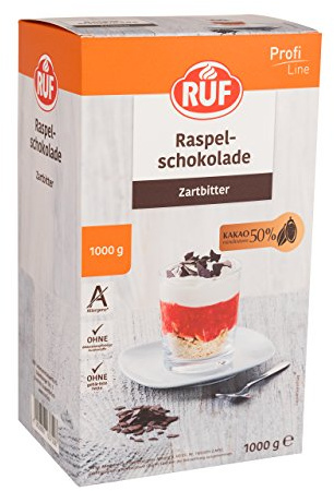RUF Raspel-Schokolade Zartbitter, mind. 50% Kakaoanteil, zum Garnieren von Torten, Gebäck und Eis, Großpackung für den Vorratsschrank, 1x1000g