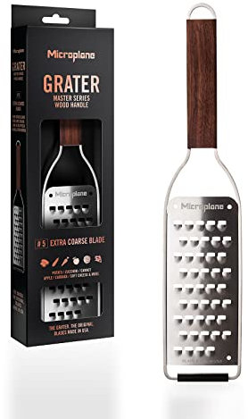 Microplane Grattugia Lama Ultra Spessa per Patata, Zucchina, Carota, Mela, Cavolo e Formaggio con Manico in Legno di Noce e Lame in Acciaio Inossidabile – Made in USA