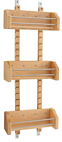 Rev-A-Shelf Pullout Wall Storage Organizer for Kitchen Cabinets, Sliding Door Mounted Spice Rack with 3 Adjustable Shelves, Maple Wood, 4ASR-15