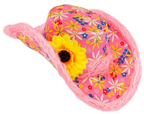 W WIDMANN MILANO Party Fashion - Hut Ibiza mit Sonnenblume | Bunter Hut mit Plüschrand für Hippie, Karneval, Mottoparty und Flower Power Kostüme