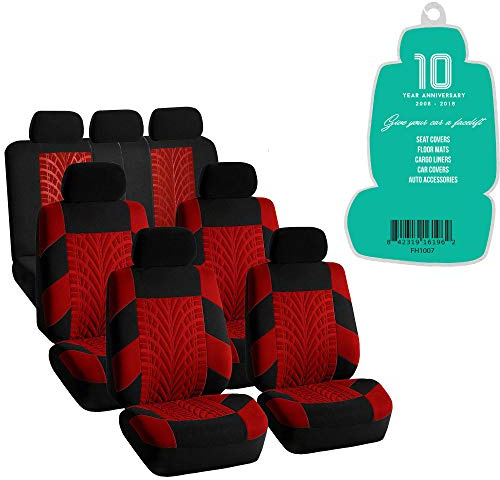 FH Group Three Row Set 7 Seater Red Travel Master Car Seat Covers, Airbag and Split Rear Car Seat Cover Universal Fit Interior Accessories for Cars Trucks & SUV Automotive Seat Covers