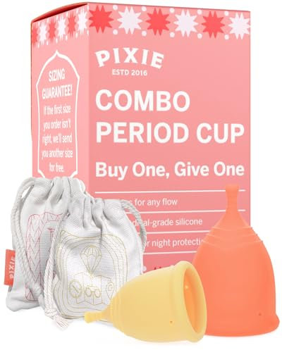 Pixie Cup 2 Soft Menstrual Cups - Ranked 1 for Most Comfortable Reusable Period Cup - Buy One We Give One - Includes Ebook Guide, Wipes, Lube, & Storage Bag - Tampon and Pad Alternative