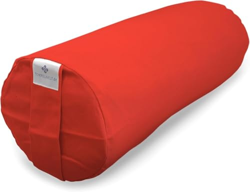 Bezug 2-teilig für Yogakissen Yogarolle 63 x 20 cm, Kissenhülle aus Baumwolle Leinen kräftiges orange Inlet natur ungefüllt, große Zenrolle Rolle Yoga Bolster