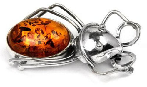 Sterling Silver Amber Beetle Brooch