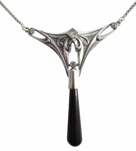 Damen Halskette 925 Sterlingsilber Onyx Jugendstil