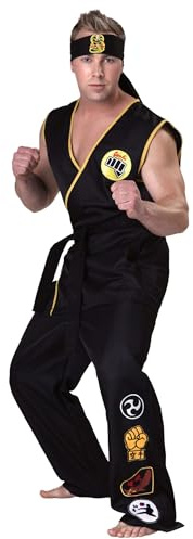 Fun Costumes Adult Cobra Kai Costume Mens, Official Karate Kid Sleeveless Gi Uniform Halloween Outfit - Black - X-Large