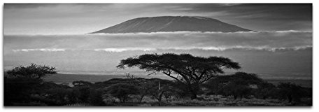 Leinwandfoto als Panorama SCHWARZ/WEISS 120x40cm Afrika Kilimandscharo Sonnenuntergang Natur