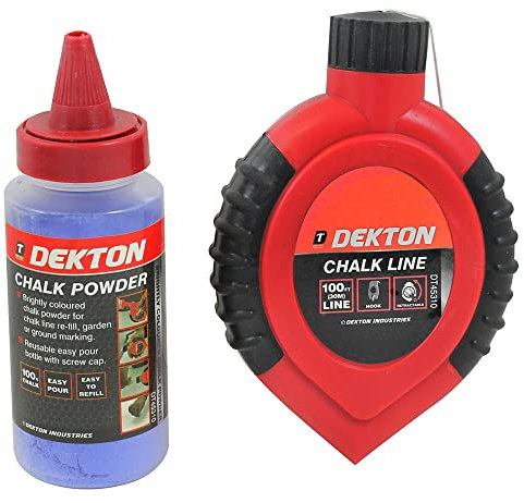 Dekton 2pc Chalk Line Set With Retractable Reel And Hook For Garden| Ideal For Making Boundaries And Straight Lines| 30m Length Line| 100g Bright Blue Coloured Powder Re-fill