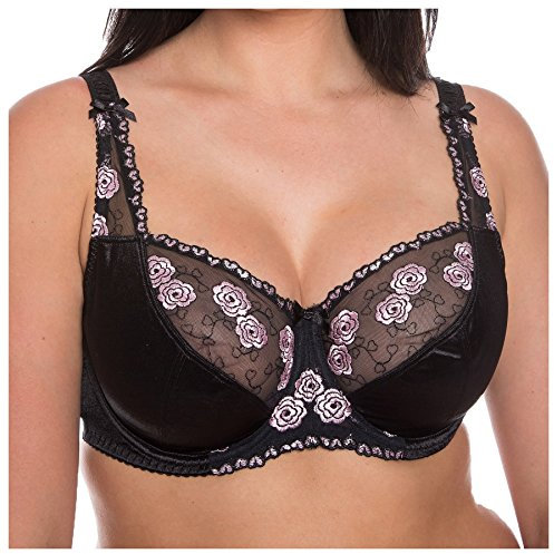 Gemm Ladies Black & Pink Large Bosom Plus Size Bra Underwired Firm Control Bra D - J Cup (40 D)