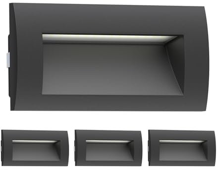 ledscom.de 4 LED recessed Wall Light ZIBAL, Downlight for Outdoors, IP65, Black matt, 140 x 70mm, 3.3 W, 209lm, Warm White