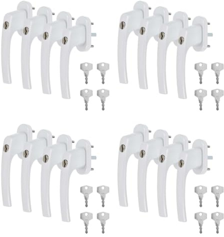 16 x Alu Fenstergriffe in Weiß abschließbar - Stiftlänge 45mm