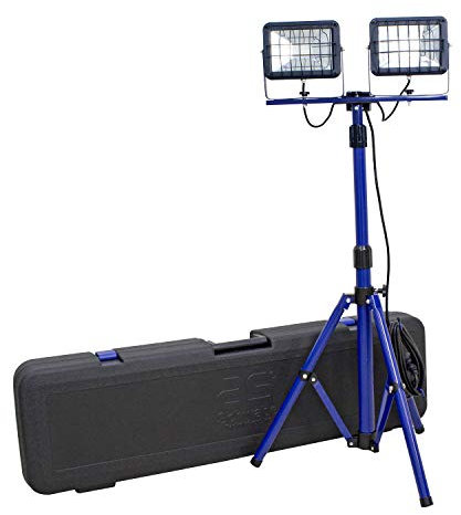 as – Schwabe Double Projecteur puce LED 2 x 30 W sur Trépied, IP 65 Spot pour extérieur et Chantier de construction, bleu a plus, 1 pièce, 46419