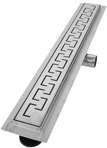 VILSTEIN Duschrinne 120cm, Edelstahl Bodenablauf Komplettset, extra flach, Siphon mit Geruchsstop, Haarsieb - Griechisch