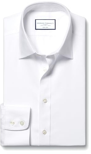 Bügelfreies Classic Fit Twill-Hemd mit Haifischkragen in Weiß