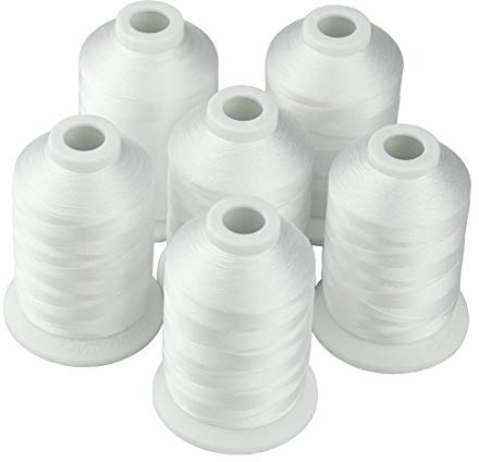 Simthread 6 Spulen 1000M (1100Y) Polyester-Stickereigarn, 40wt 100% Polyester-Garne für alle Stickmaschinen - Weiß.