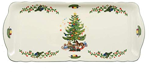 Seltmann 001.295277 Traditional Porzellan Kuchenplatte, Eckig mit Relief, Marieluise Elfenbein Weihnachten 43607 Dekor, Classic, Grün, 34.5cm Length, 15cm Width