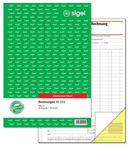 SIGEL SD035 Rechnungen, A4, 2x40 Blatt, selbstdurchschreibend, aus nachhaltigem Papier, Rechnungsblock