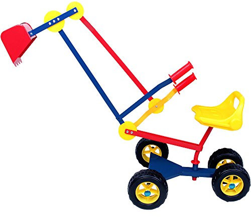 Spielwerk® Sitzbagger 360° Radius Schwenk- und Greiffunktion bis 50kg Sandkasten Aufsitzbagger Reifen Schaufel Kinder Spielzeug ab 3 Jahren Metall