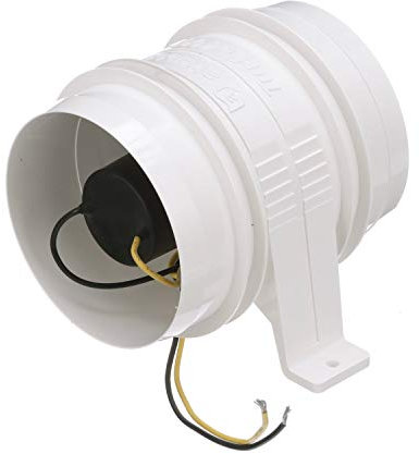 Attwood 1749-4 Aérateur/ventilateur de cale en ligne Série II Turbo 4000 12 volts pour tuyau de ventilation de 4 (100mm) de diamètre intérieur