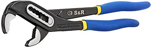 S&R Water Pump Pliers, Pipe Wrench 242 x 34 mm, CR-V Steel Phosphatised, Double Coated and Secure Handles