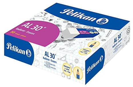 Pelikan Gomme da Cancellare, AL 30, Gomma Bianca, per Matite in Grafite, Disegno Tecnico e Artistico, Adatta ai Bambini, Confezione da 30 Pezzi, Dimensione 43x17x12mm