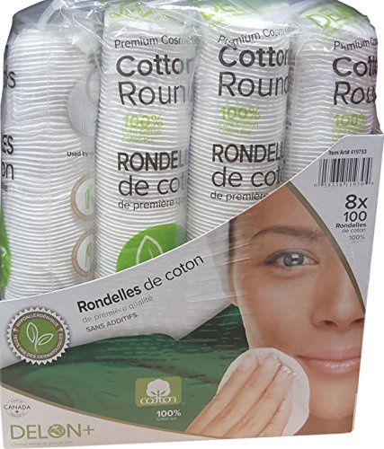 Delon Premium Gesichtsreinigungs-Baumwolle, rund, 8 x 100 Stück