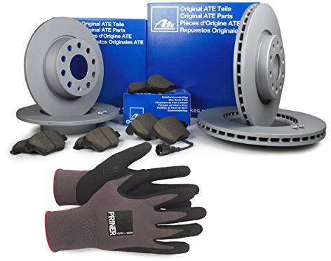 Inspektionspaket ATE Bremsen Set inkl. Bremsscheiben und Bremsbeläge für vorne Ø 280 mm und hinten Ø 253 mm enthalten, 100% passend für Ihr Fahrzeug, inkl. Priner Montagehandschuhe, AN141