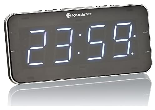 Roadstar CLR-2615 Uhrenradio/Radiowecker im schlanken Design, mit großem LED-Display, Zwei Weckzeiten und Schlaf Timer, 20 Senderspeicher, Radio-Tuner, schwarz
