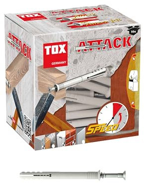 TOX Nageldübel Attack mit Dübel 8 x 100 mm und Nagelschraube 5 x 105 mm, für Befestigungen von Holzbauteilen in Voll- und Lochstein, 50 Stück, 017102241