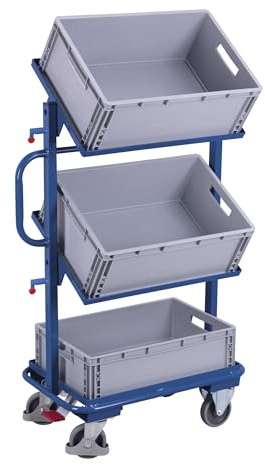 Variofit Beistellwagen, 3 Kästen (2x neigbar, 1x fest), Ladefläche 612x412 mm