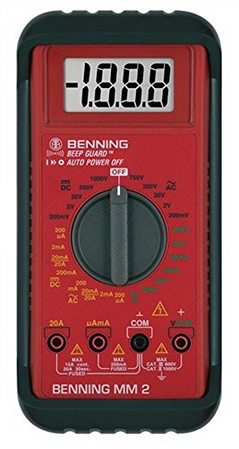 Benning MM 2 Digital-Multimeter (mit digitaler Anzeige, Max. Spannungsmessbereich DC 1000 V, inkl. Gummischutzrahmen, Tasche usw.) 44028, Rot, Schwarz