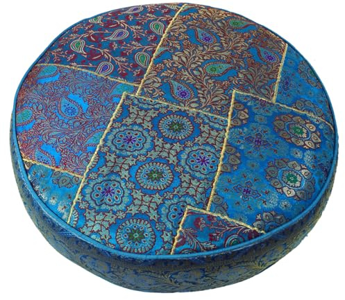 GURU SHOP Orientalisches Patchwork Kissen 50 cm, Sitzkissen, Viskose, blau | Bodenkissen mit einzigartigem Design, Reißverschluss, ideal für Entspannungsecken, vielseitig einsetzbar.