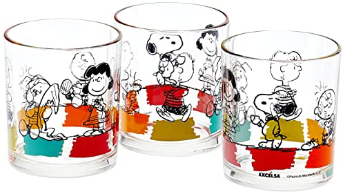 Excelsa Peanuts - Juego de 3 Vasos de 25 cl, de Cristal Transparente, 8 x 8 x 9 cm