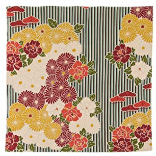 Furoshiki pequeño (flor retro), fabricado en Japón, 19.7 pulgadas (50 cm), 100% algodón, lavable, bolsa reutilizable, pañuelo multifunción (azul)