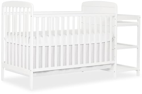Dream On Me Anna 3-in-1 Convertible Full-Size Baby Crib & Changer with Storage in White, GreenGuard Gold & JPMA, Pinewood, Converts to Day & Toddler Bed, 3 Mattress Heights, 1″ Changing Pad
