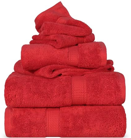 Superior Juego de Toallas de Mano, algodón Egipcio, 900 Gramos, Rojo, 6er-Set
