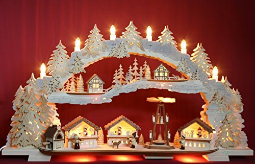 Großer 3D Schwibbogen Weihnachtsmarkt mit kleiner Pyramide 72cmx41cm Handarbeit Erzgebirge
