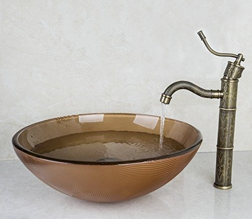 GOWE Retro Anitique Brass Tap+Hand-Paint Round Washbasin Lavatory Glass Wash Basin Sink Combine Vessel Tap Mixer Faucet