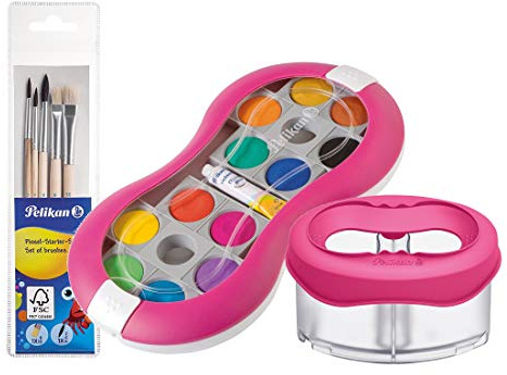 Pelikan Boîte de peinture couvrante 735 SP/12 avec 12 couleurs et 1 tube blanc couvrant/starter (magenta avec gobelet à eau spatial + set de pinceaux)