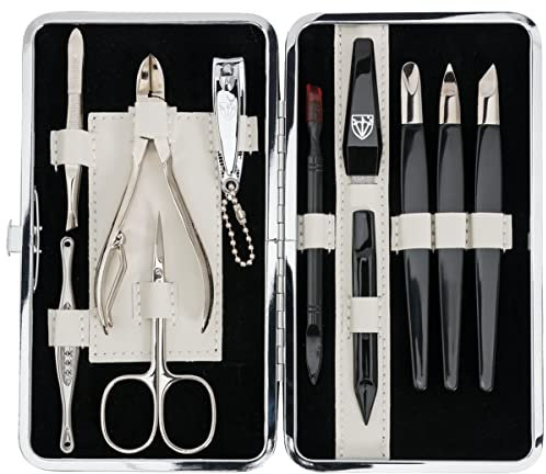 DREI SCHWERTER Germany Maniküreset Nagel Set 'Treviso' - 11-tlg. aus Textil im Zebralook, edles Rahmentui, Inhalt: Nagelzange, Hautschere, Pinzette, Saphirnagelfeile und vieles mehr!