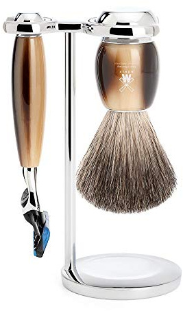 MÜHLE Rasierset - Vivo Serie - Reines Dachshaar - kompatibel mit Gillette-Klingen - Edelharz hornbraun