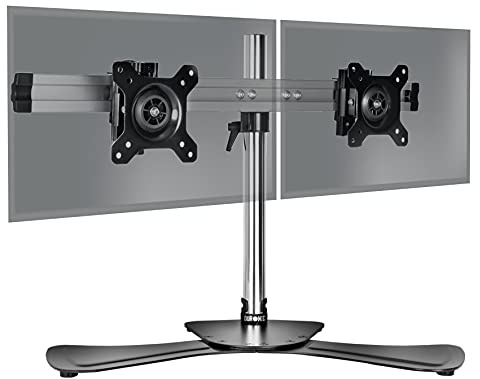 Duronic Computer Monitor Arms Stand DM752 Dual Freestanding PC Multi Arm Desk Mount Adjustable Stands for VESA 75/100 Two 15-24 Inch LED LCD Screens 8kg Capacity Mounts Tilt -15/+15 Rotate 360 - Black
