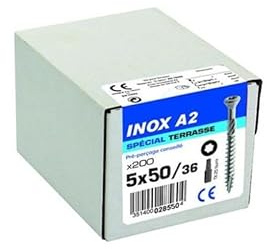 Schrauben Terrasse 5 x 50/30 Edelstahl A2 Packs von 200 TX25