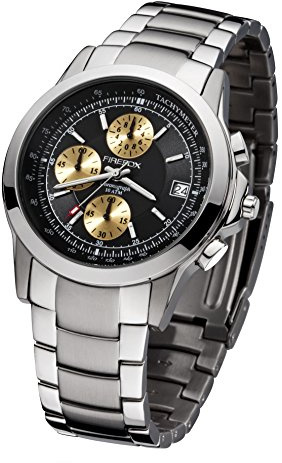 FIREFOX Shooter FFS07-102a schwarz/Gold Chronograph Herrenuhr Armbanduhr Sicherheits- Faltschließe 10 ATM Water Resistant