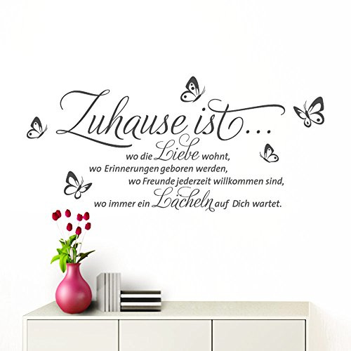 Grandora Wandtattoo Zuhause ist I dunkelgrau (BxH) 100 x 53 cm I Schmetterlinge Wohnzimmer Spruch Aufkleber selbstklebend Wandaufkleber Wandsticker W1133
