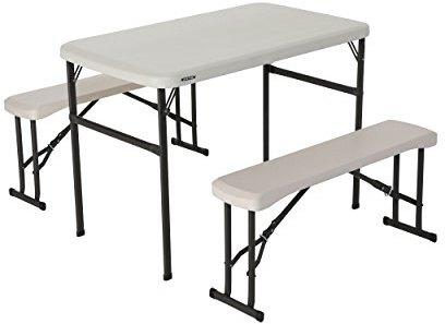 LIFETIME 80373 Portable Folding Camping RV Picnic Table and Bench Set, Almond