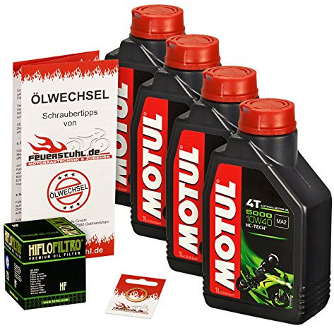 Motul 10W-40 Öl + HiFlo Ölfilter für Suzuki TL 1000 R/S, 97-00, AM AG - Ölwechselset inkl. Motoröl, Filter, Dichtring