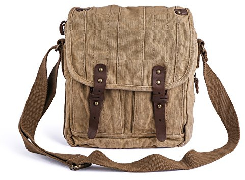 Gootium Vintage Canvas Umhängetasche Herren Messenger Bag Crossbody Satchel, Khaki, 25 cm, Kuriertasche